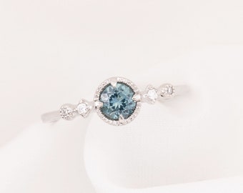 0.48ct Teal Blue Sapphire Engagement Ring Alternative Engagement Ring ...