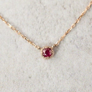 Round ruby necklace, 14k rose gold ruby charm necklace, Ruby July birthstone, Ruby solitaire necklace, Simple ruby necklace, Small ruby