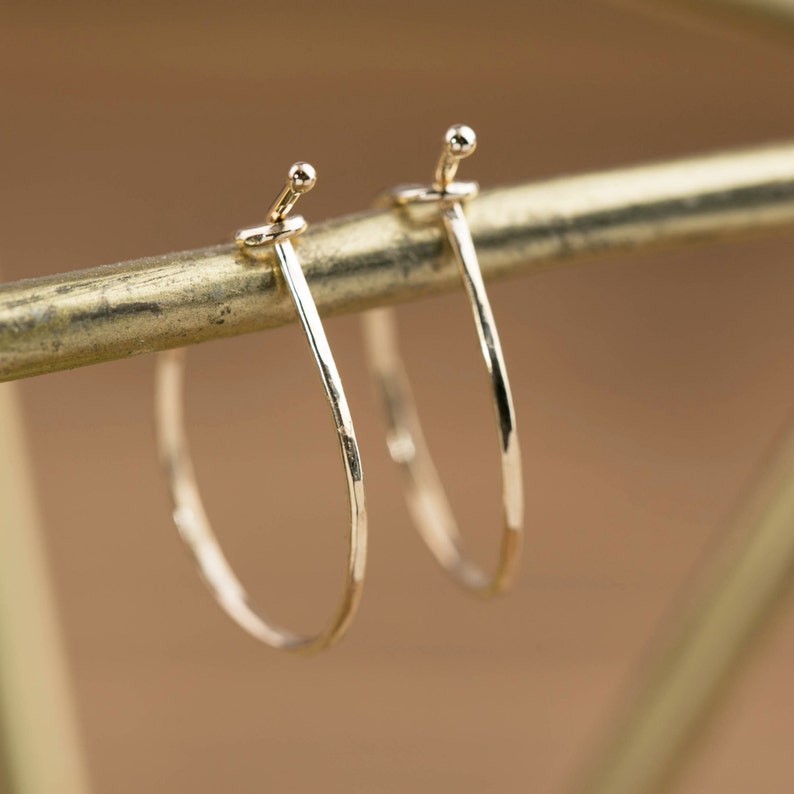 Gold hammered hoop earrings, Tiny white gold hoop earrings, Thin rose gold hoop earrings, 14k solid gold, hammered texture wire image 1