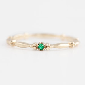 Tiny emerald solitaire ring 14k gold, Emerald stacking ring, Birthstone emerald stack ring solid 14k gold, Small emerald May birthstone ring image 5