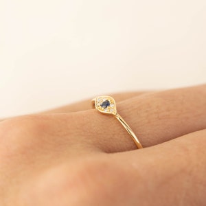 Evil eye ring, Eye ring, Evil eye stacking ring, 14k solid gold, rose gold, white gold, blue sapphire, white diamond, evil eye ring image 4