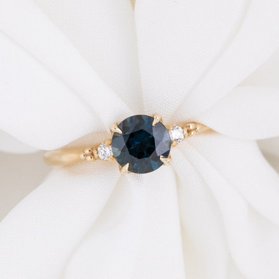 0.99ct Dark Blue Sapphire Engagement Ring 14k Yellow Gold