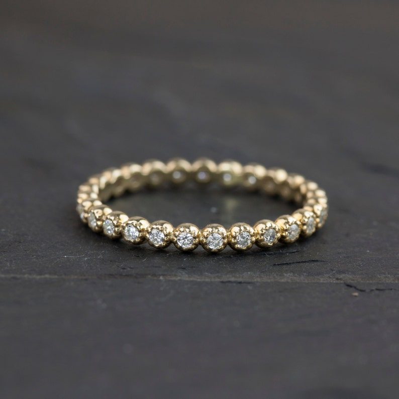 Diamond eternity band, Wedding band, diamond full eternity ring, genuine diamond ring, Bezel setting, 14k yellow gold, rose gold, white gold image 1
