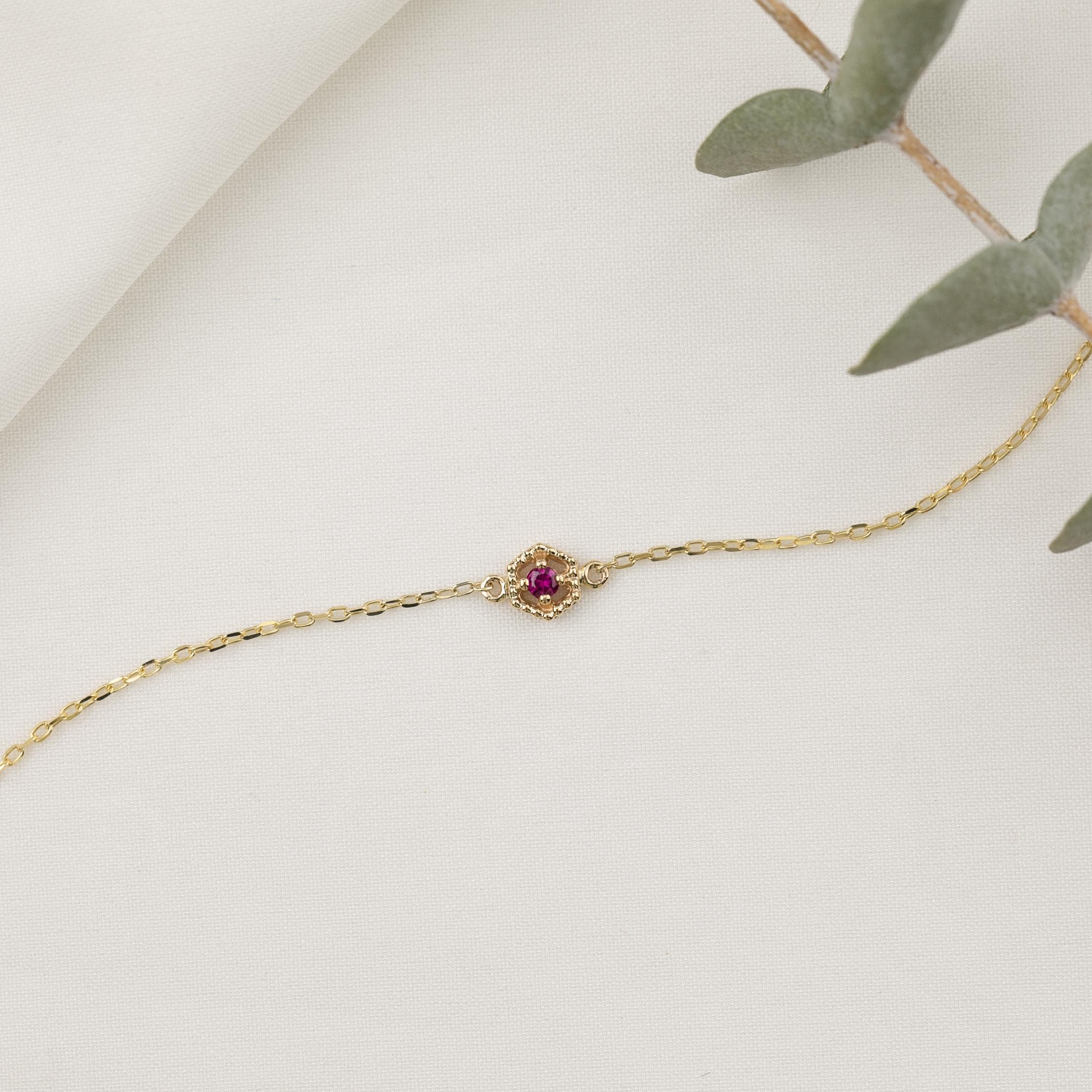 Tiny Genuine Birthstone Bracelet, Hexagon Birthstone Jewelry