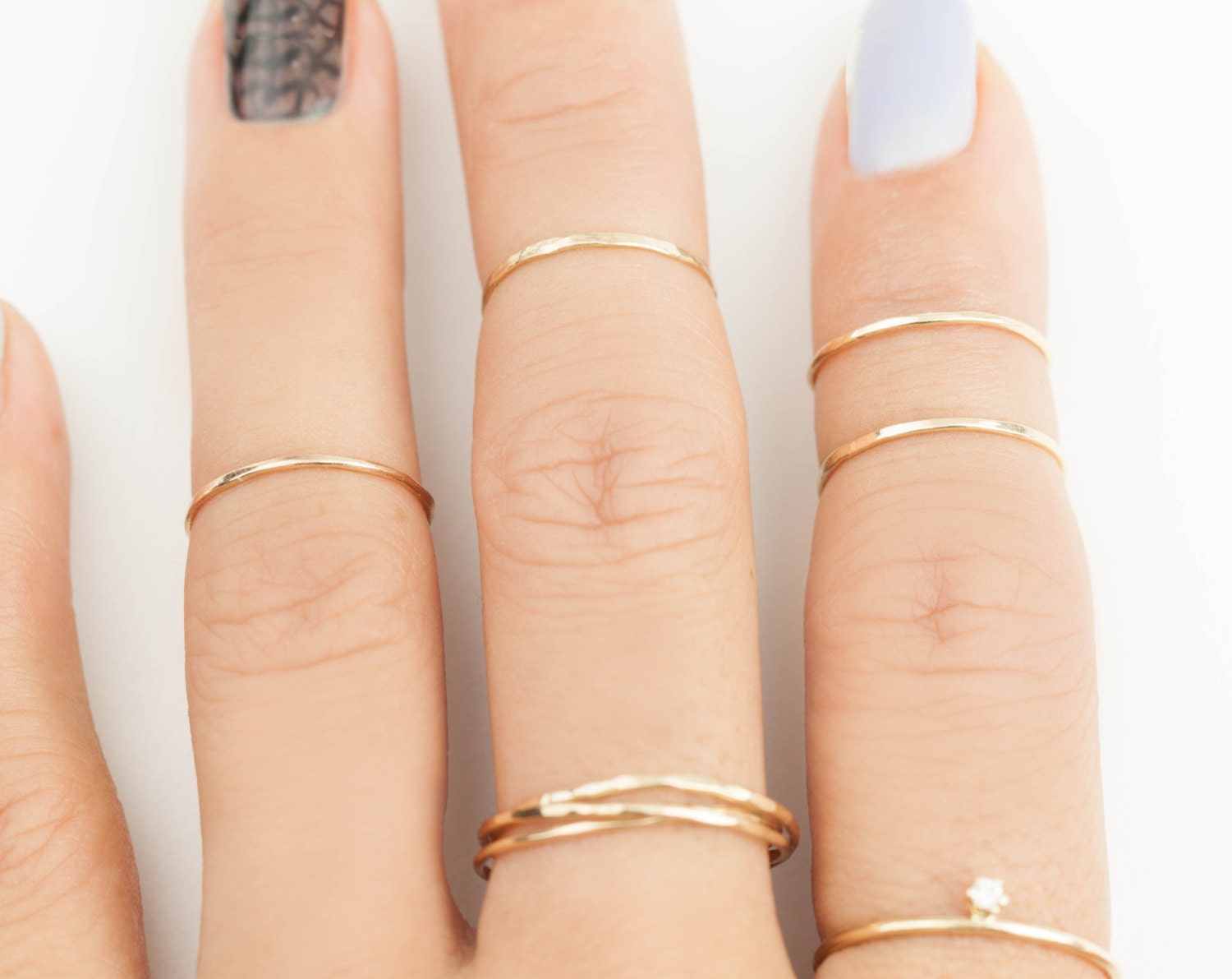 14k Gold Midi Ring 0.75mm Hammered Textured Knuckle Ring - Etsy Sweden