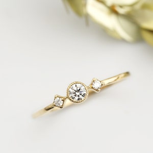 14k gold unique diamond engagement ring, solid 14k delicate gold engagement ring, vintage antique inspired ring, 0.12ct G SI diamond ring image 4