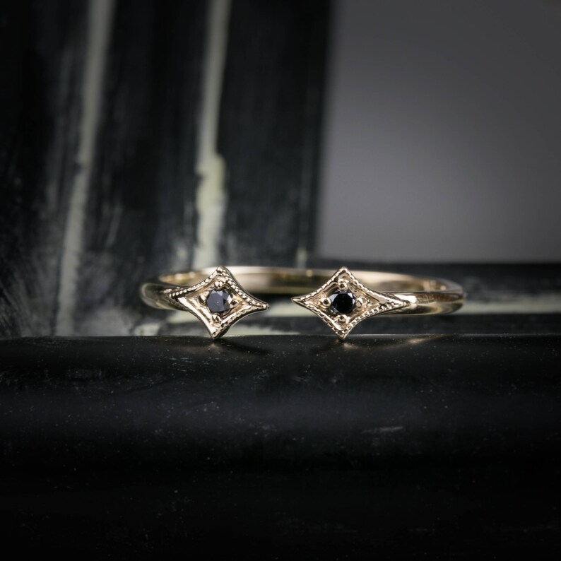 Double Black Diamond Ring Double Star Ring Black Diamond Etsy