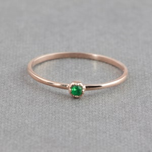 Solid 14k gold emerald solitaire ring, small emerald solitaire ring, May birthstone jewelry, emerald stack ring Rose Gold, White Gold image 5