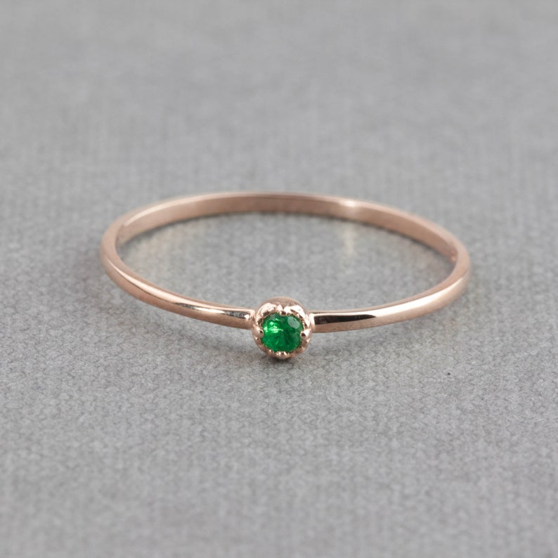 Solid 14k gold emerald solitaire ring, small emerald solitaire ring, May birthstone jewelry, emerald stack ring Rose Gold, White Gold image 5