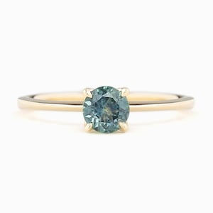 Teal Blue Sapphire, Green Sapphire, Montana/ Madagascar Sapphire, Minimalist Sapphire engagement ring, Solid 14k yellow gold ring