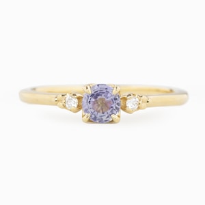 4.5mm Ceylon Sapphire Engagement Ring, Blue Sapphire ring, 14k solid gold ring, Diamond three stone ring