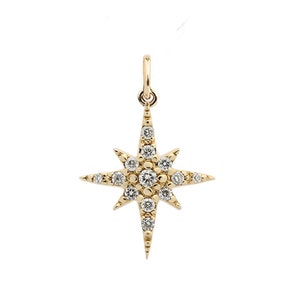 Starburst diamond charm, Diamond Star charm, Star diamond pendant, Pave Diamond Starburst pendant, 14k Solid Gold, yellow gold, white gold image 6