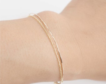 Yellow gold thin bangle bracelet drape chain, 14k solid gold stacking bangle, Thin Dainty Simple Delicate Minimalist bangle, white gold