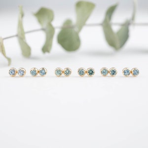 3mm Montana Sapphire studs earring, blue sapphire stud earring, simple minimalist September birthday gift jewelry, solid gold sapphire studs