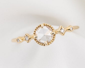 Round rose-cut diamond ring, unique diamond engagement ring, alternative engagement ring, rose-cut diamond ring, 14k solid gold ring