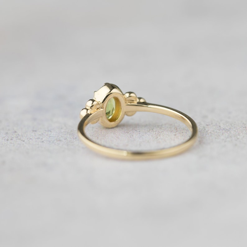 Peridot diamond engagement ring, 14k yellow gold, August birthstone peridot ring, unique alternative peridot engagement ring, Oval peridot image 3