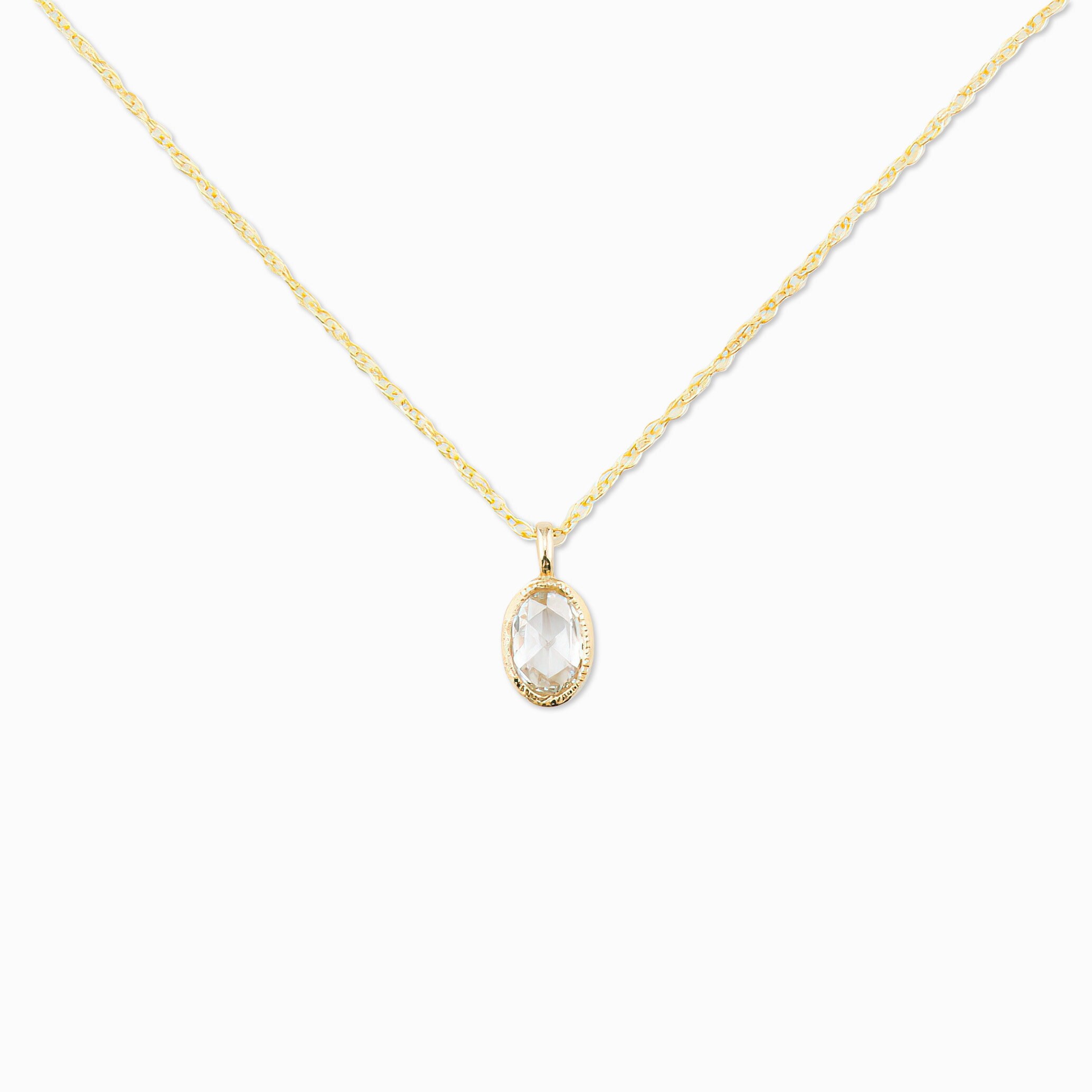Simple Diamond Necklace, Rose Cut Diamond Bezel Set Necklace