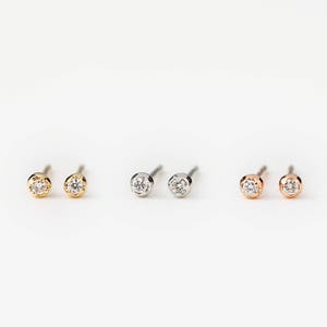 Tiny diamond stud earrings, small diamond stud earrings, white diamond earrings, 14k gold, rose gold, white gold studs, Simple and minimal