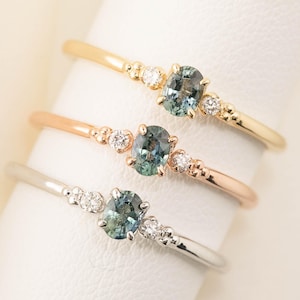 Estel Ring hellgrüner Saphirring vintage inspiriert, zarter Verlobungsring, zarter Saphirring hellgrün