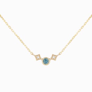Three stone necklace solid 14k yellow gold, Montana sapphire & diamond necklace, Unique Montana Sapphire jewelry, three stone necklace Blue Green