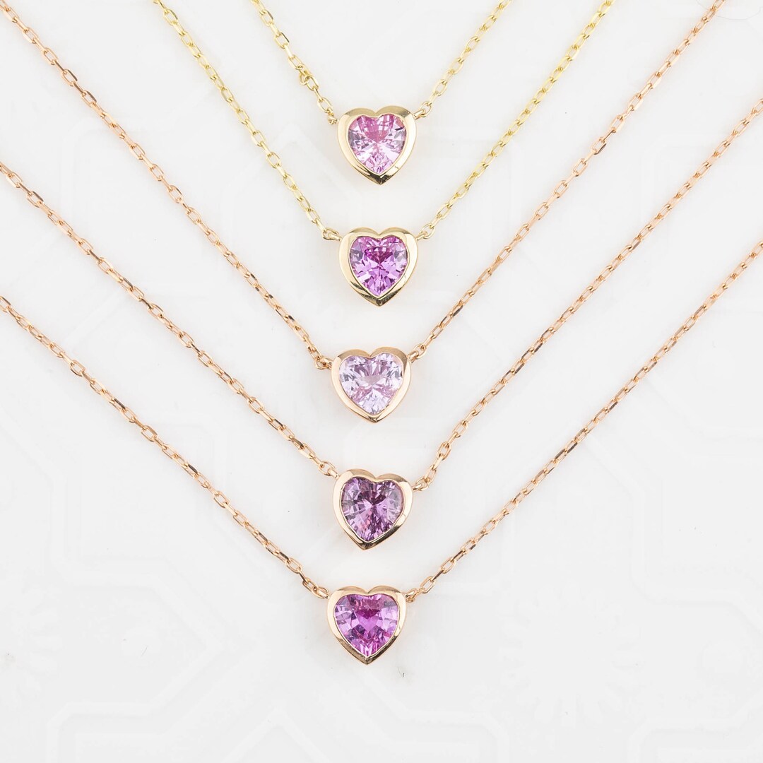 Pink Sapphire & 14k Gold Puffy Heart Pendant Necklace main image 1