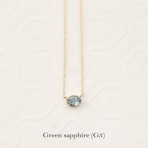 Oval natural sapphire solitaire necklace, Blue Green Sapphire, necklace, September Birthstone Jewelry 14k gold Green sapphire (G3)