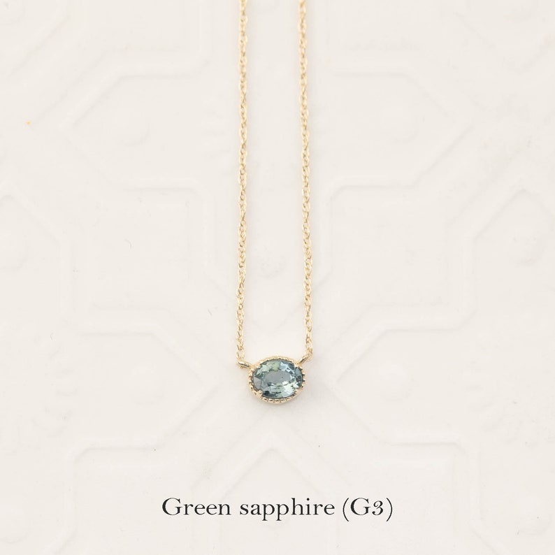 Oval natural sapphire solitaire necklace, Blue Green Sapphire, necklace, September Birthstone Jewelry 14k gold Green sapphire (G3)