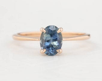 1.3ct oval blue Montana Sapphire ring, Minimalist oval engagement ring, Tapered band, blue Montana sapphire ring, Oval Sapphire solitaire