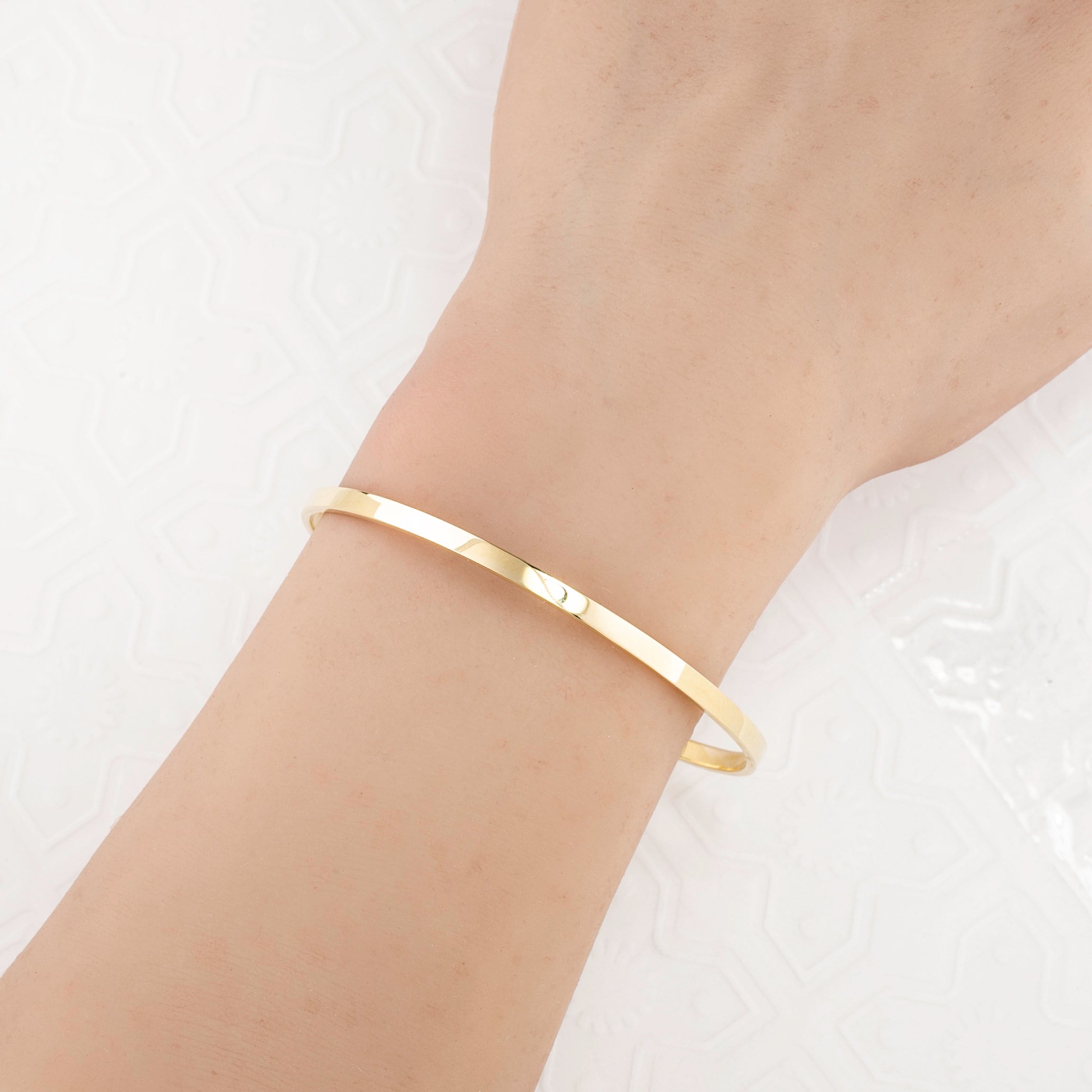 Solid 14k Gold 3mm Flat Bangle Bracelet, Custom Simple Bangle Bracelet ...