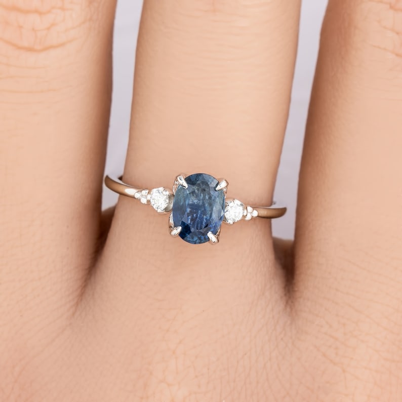 Oval Montana Sapphire engagement ring, Blue Queensland Sapphire Ring, Over 1ct Oval sapphire engagement ring, Vintage inspired engagement image 6