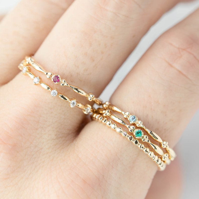 Tiny emerald solitaire ring 14k gold, Emerald stacking ring, Birthstone emerald stack ring solid 14k gold, Small emerald May birthstone ring image 2