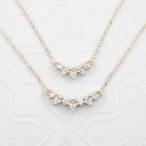 14k Gold Natural Diamond Curved Necklace, 1/4ctw Natural Diamond Cluster Necklace, Anniversary Gift,Layering Necklace, Mother's Day Gift,