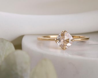 Anel de noivado solitário com diamante natural lapidado em rosa, anel com diamante redondo lapidado em rosa, anel de diamante minimalista, diamante ético, ouro maciço 14k