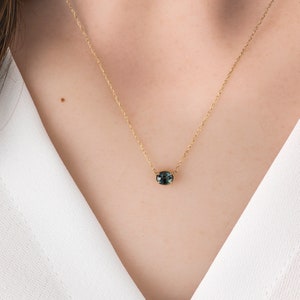 Oval natural sapphire solitaire necklace, Blue Green Sapphire, necklace, September Birthstone Jewelry 14k gold image 10