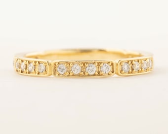Pave diamond ring, unique wedding ring, diamond wedding band, 3/4 diamond eternity band, 2.3mm band, 14k yellow gold, rose gold, white gold