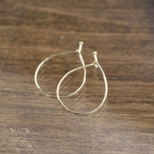 Gold hammered hoop earrings, Tiny white gold hoop earrings, Thin rose gold hoop earrings, 14k solid gold, hammered texture wire image 2