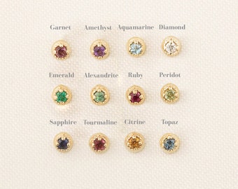 Baby toddler 1.5mm genuine birthstone stud earrings with screw back, Solid 14k yellow gold, Kids birthstone studs, Nickel Free Yellow Gold