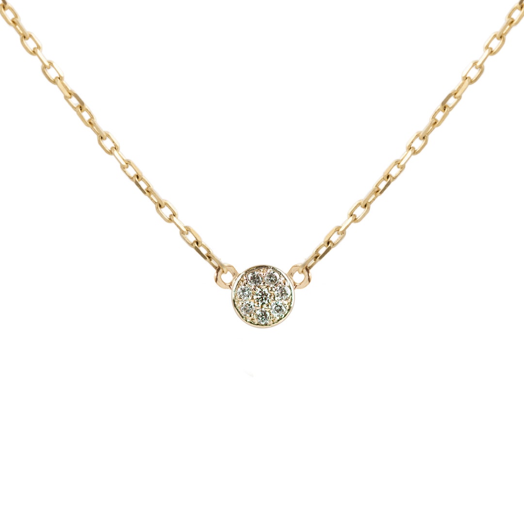14k Gold Diamond Pave Disc Chain Necklace, Round Disc Necklace, Natural ...