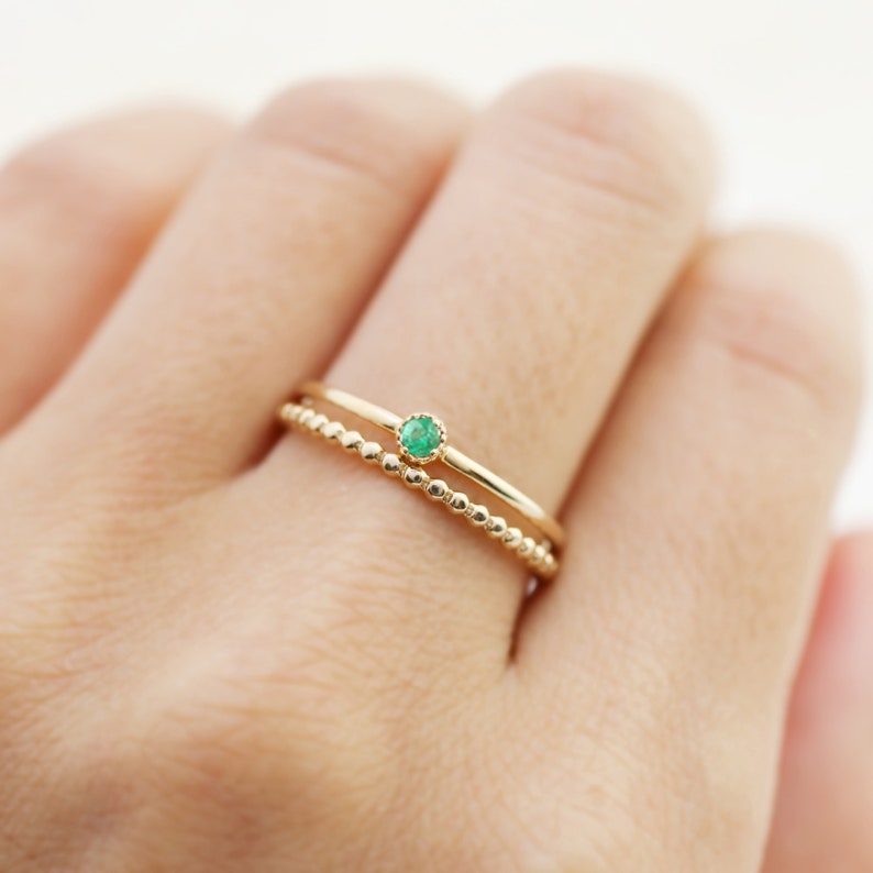 Solid 14k gold emerald solitaire ring, small emerald solitaire ring, May birthstone jewelry, emerald stack ring Rose Gold, White Gold image 3