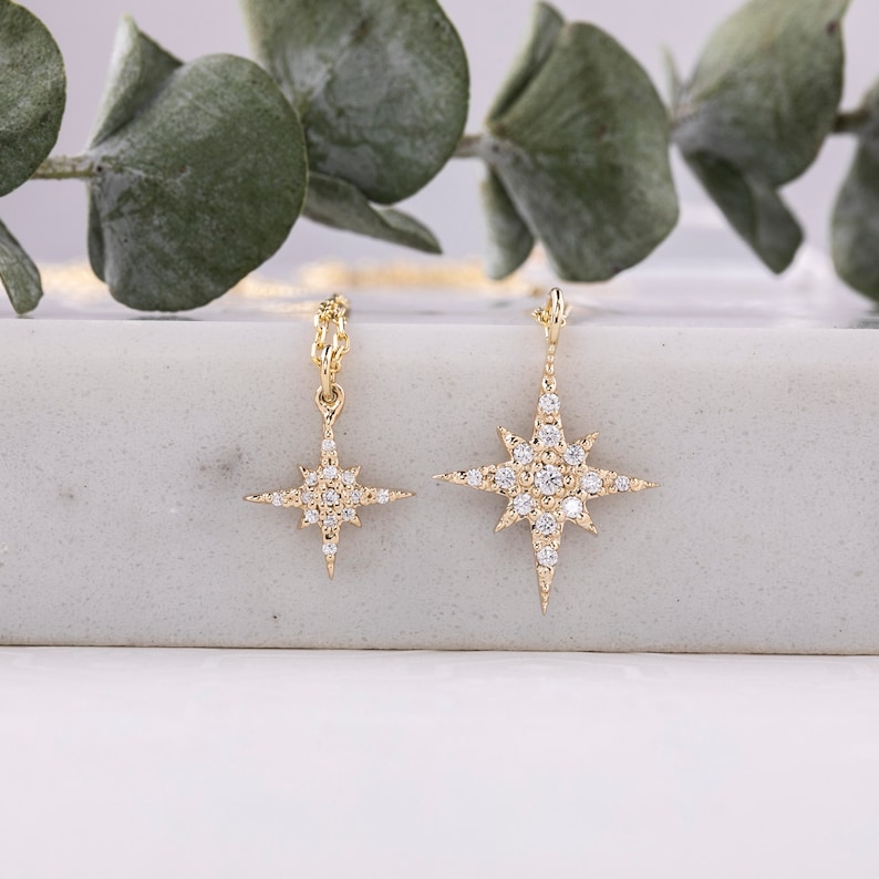 Starburst diamond charm, Diamond Star charm, Star diamond pendant, Pave Diamond Starburst pendant, 14k Solid Gold, yellow gold, white gold image 4