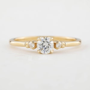 0.30ct round brilliant diamond engagement ring, GIA certified, round diamond engagement ring, Vintage inspired three stone engagement ring