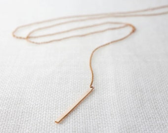 Minimalist gold lariat necklace, bar drop necklace, simple lariat necklace, Y necklace minimal necklace 14k yellow gold rose gold white gold