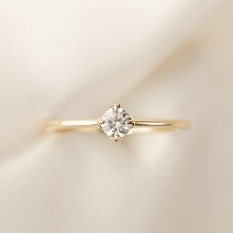 Classic tapered band diamond ring, Brilliant cut diamond, delicate minimal diamond ring, Simple traditional ring, tapered band, 14k gold image 1