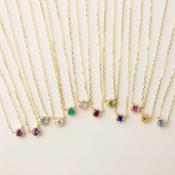 Birthstone Gemstone Necklace, 14k yellow gold, Birthstone jewelry, Mother necklace, Birthday Gift, birthstone gift, 1st Birthday, Push Gift,