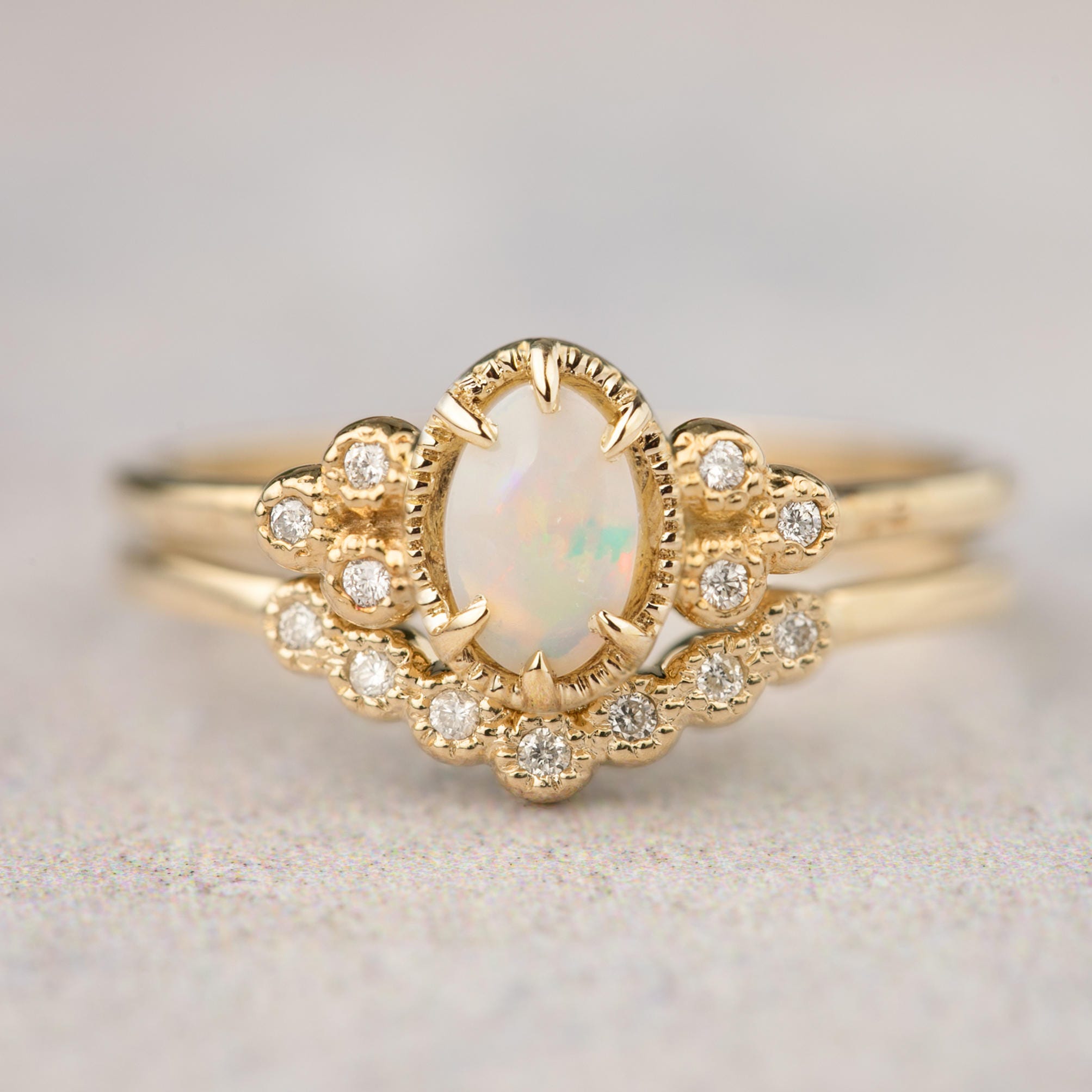 Natural opal engagement ring set Alternative engagement ring | Etsy