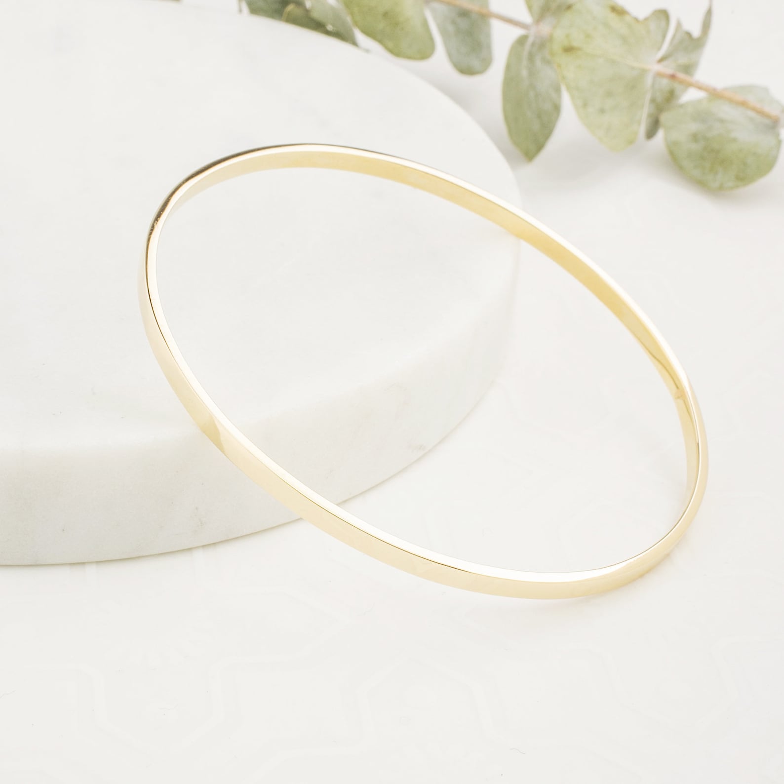 Solid 14k Gold 3mm Flat Bangle Bracelet, Custom Simple Bangle Bracelet ...