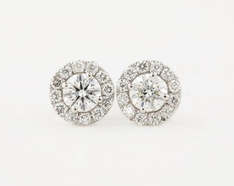 Diamond Halo Stud Earrings, Brilliant Excellent Cut Diamond, GIA diamond studs, wedding earrings, bridal studs, bridal earrings, 14k white