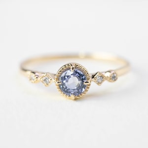 Natural Ceylon blue sapphire engagement ring, Unheated blue sapphire Alternative engagement ring rose cut blue sapphire ring 14k yellow gold