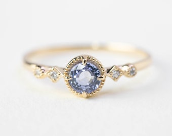 Natural Ceylon blue sapphire engagement ring, Unheated blue sapphire Alternative engagement ring rose cut blue sapphire ring 14k yellow gold