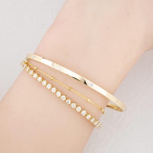 Solid 14k Gold 3mm Bangle Bracelet with Diamonds, Custom Simple Cuff, Stacking Bracelet, Yellow Gold, Elegant & Timeless Design